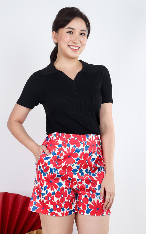 Jenna Collared Knit Top - Black