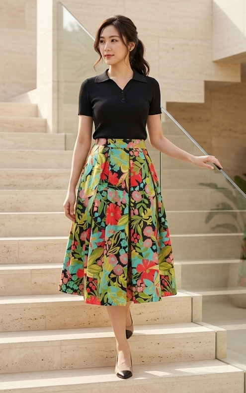Ivy Botanical Skirt - Black 