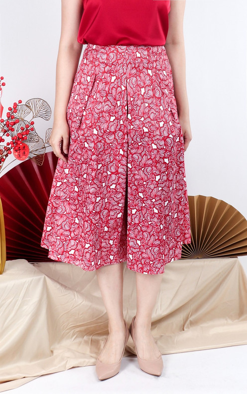 Andrea Printed Wide Leg Culottes - Red