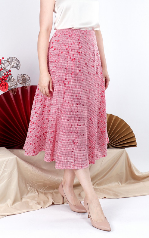 Lorraine Gingham Midi Skirt - Red