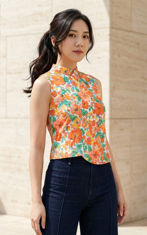 Poppy Cheongsam Top - Orange