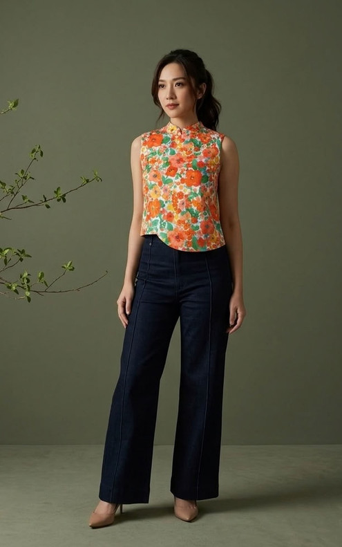 Poppy Cheongsam Top - Orange