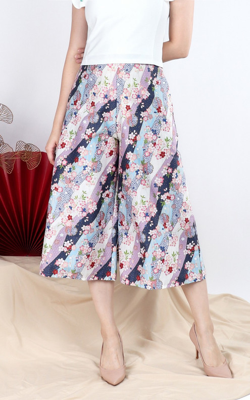 Sakura Japanese Cotton Culottes - Blue