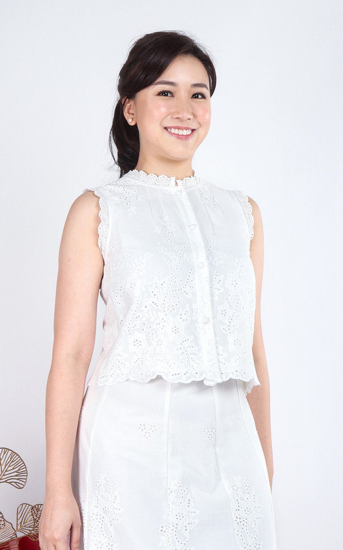 Heather Eyelet Top - White