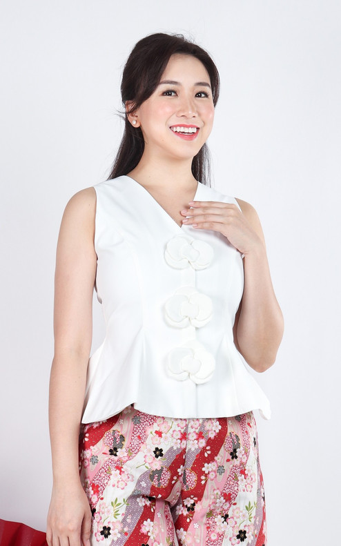Palette Orchid Peplum Top - White