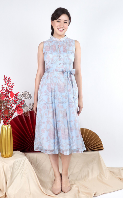 Christine Chiffon Cheongsam Dress - Blue