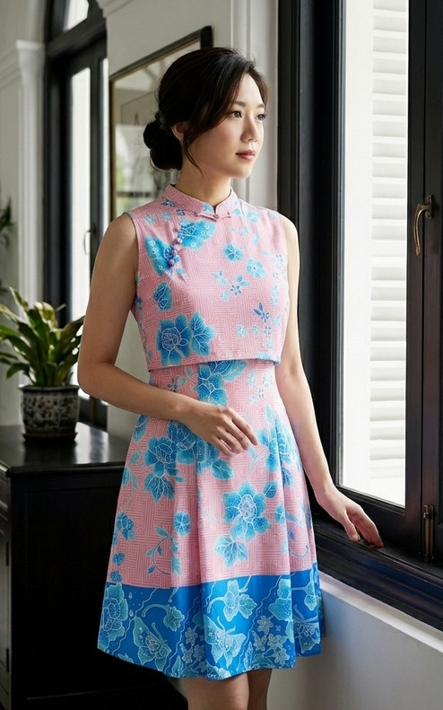 Xiyue Dual Layer Cheongsam Dress - Pink