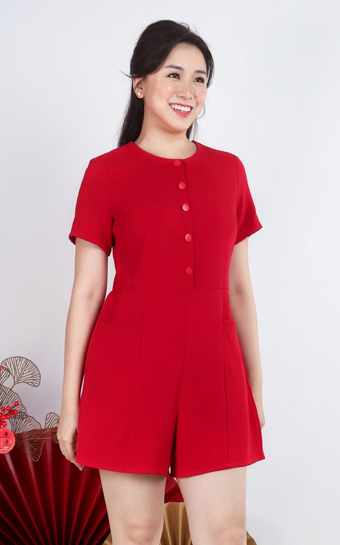 Averie Sleeved Romper - Burgundy