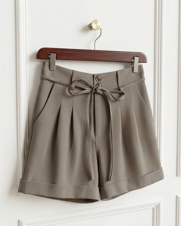 Andria Cuffed Smart Shorts - Taupe