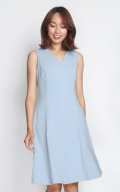 Brooke V-Neck Flare Dress - Blue