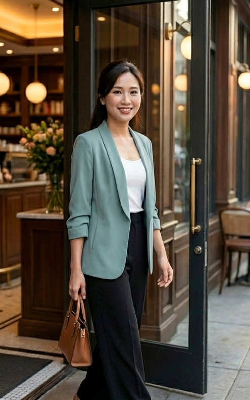 Greta Shawl Collar Jacket - Seafoam