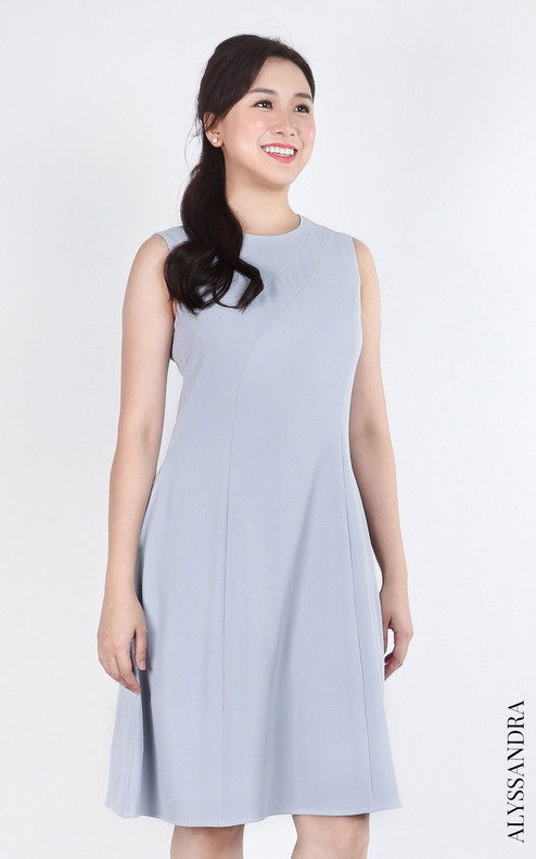 Emma Contour Work Dress - Ice Blue Grey