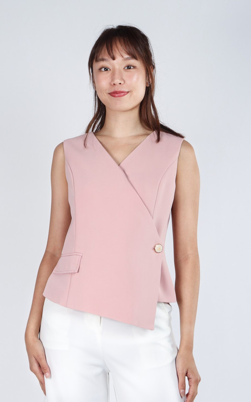 Kayla Overlap Vest Top - Pink