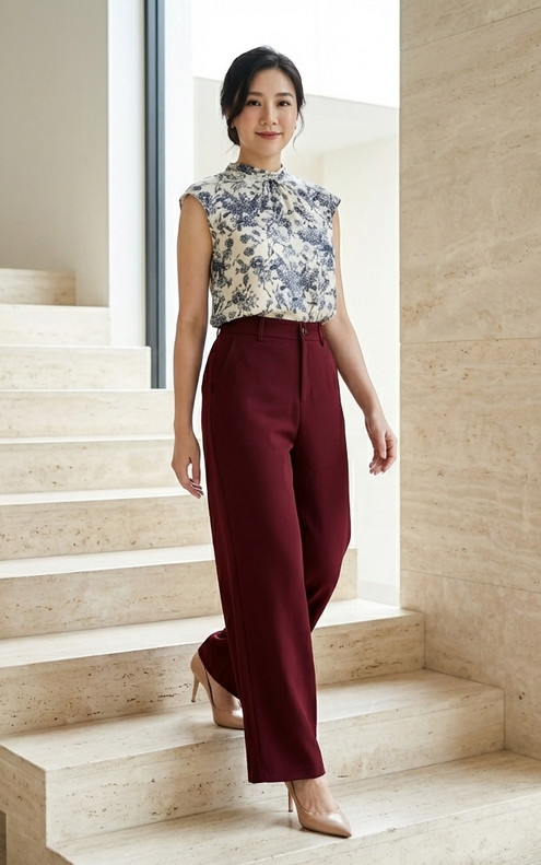 Kira Toile Print Chiffon Top - Cream