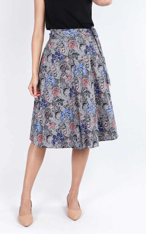 Althea Batik Wrap Midi Skirt - Blue