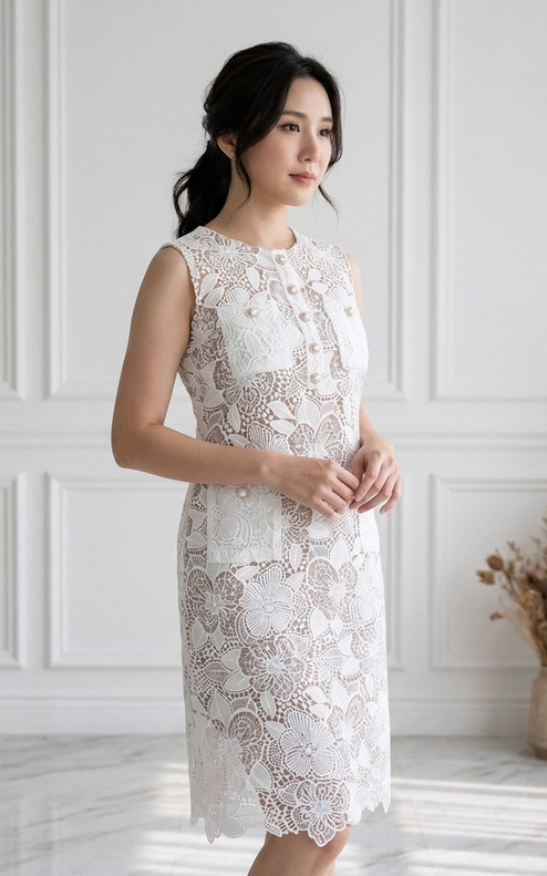 Rosetta Crochet Shift Dress - White