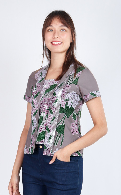 Kimiko Batik Kebaya Top - Grey