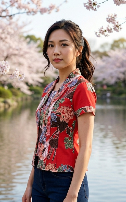 Kimiko Batik Kebaya Top - Orange Red