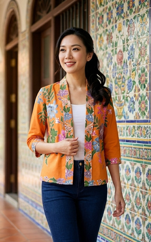Soraya Batik Kimono Jacket - Orange