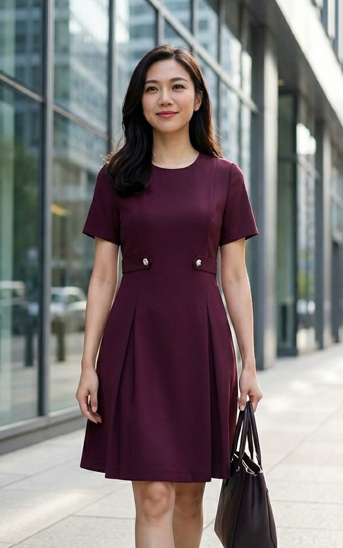 Mirelle Panelled Pleat Dress - Plum