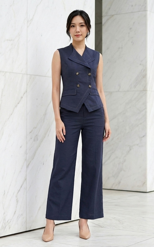 Salene Linen Pants - Stone Blue