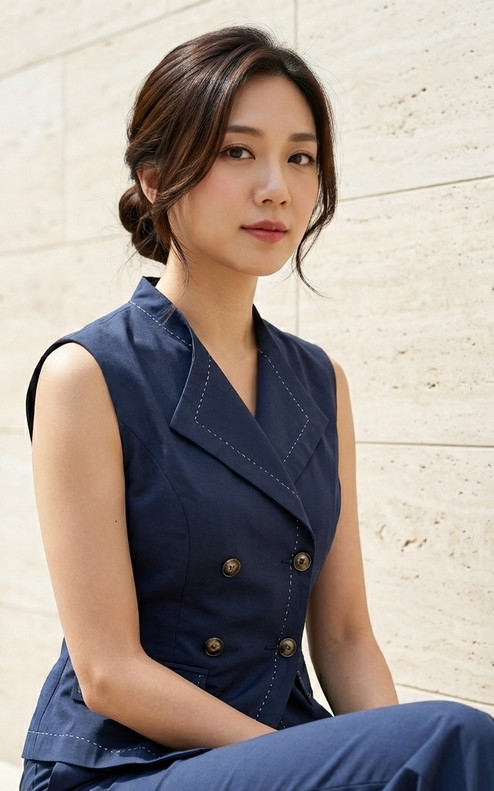 Salene Linen Vest Top - Navy