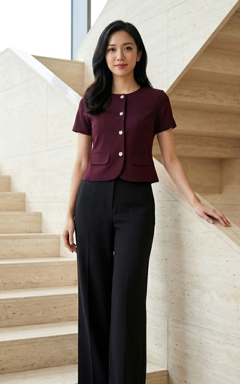 Aricia Button Sleeve Top - Plum