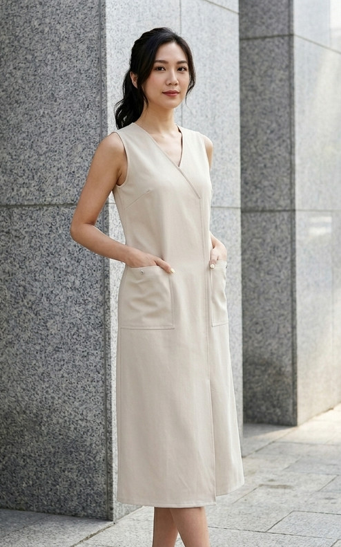 Penelope V-Neck Midi Dress - Cream
