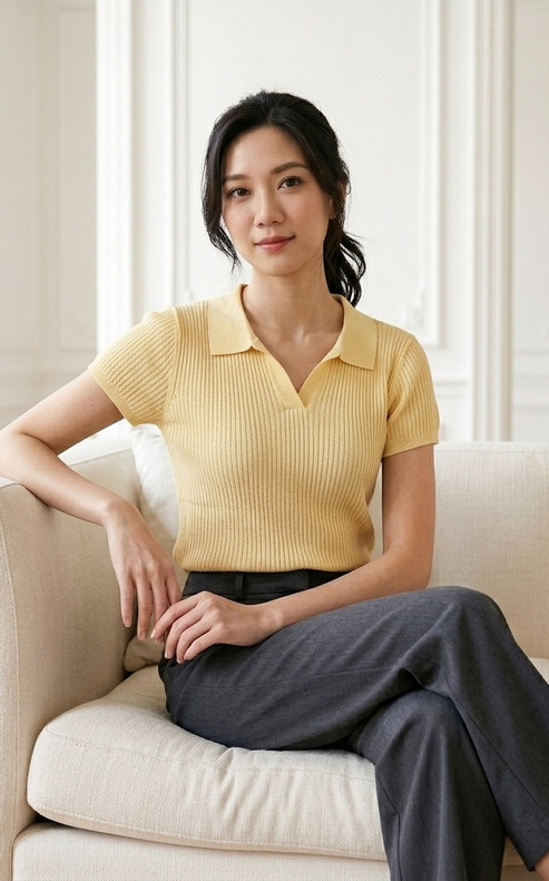 Amie Skipper Polo Knit Top - Yellow