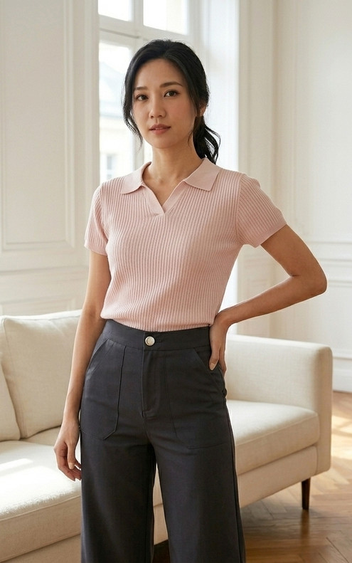 Amie Skipper Polo Knit Top - Pink