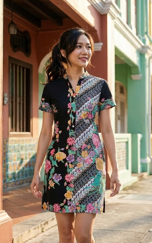Reina Batik Shift Dress - Black