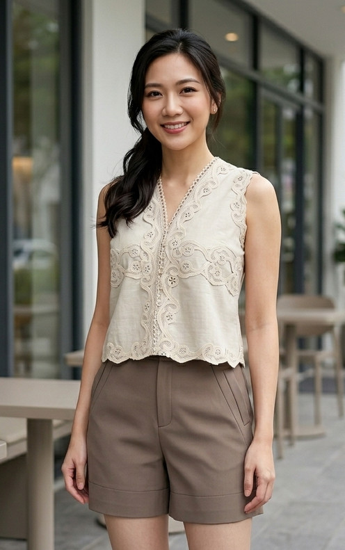 Tatti Lace Trim Top - Cream