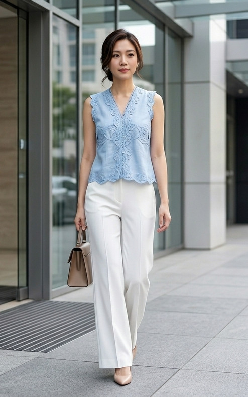 Tatti Lace Trim Top - Blue