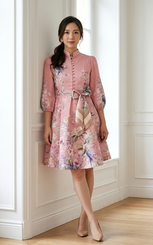 Celeste Floral Placement Dress - Pink