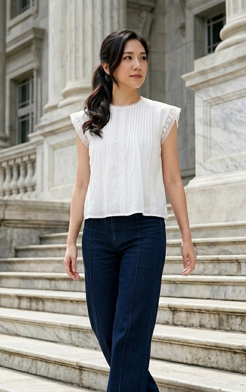 Delilah Lace Trim Top - White