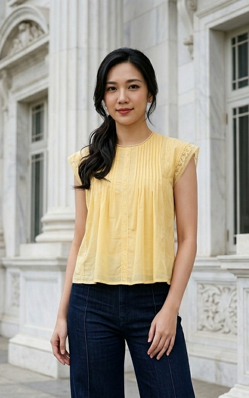 Delilah Lace Trim Top - Yellow