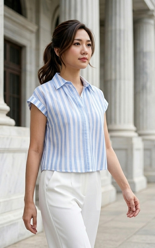 Dew Striped Linen Shirt - Blue