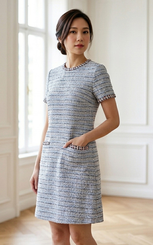 Thea Contrast Trim Shift Dress - Sky Blue