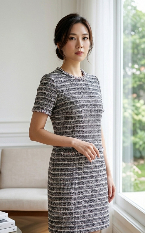 Thea Contrast Trim Shift Dress - Black