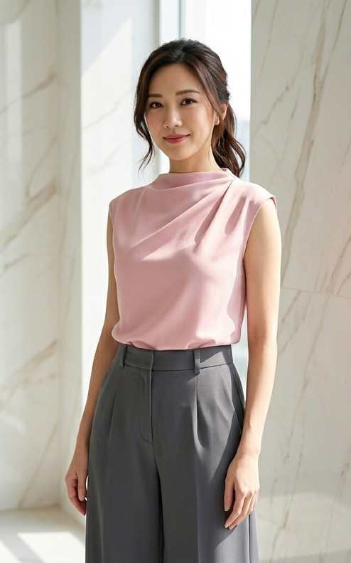 Maeve Asymmetrical Drape Top - Pink