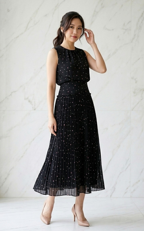 Eleanor Pleated Maxi Dress - Black