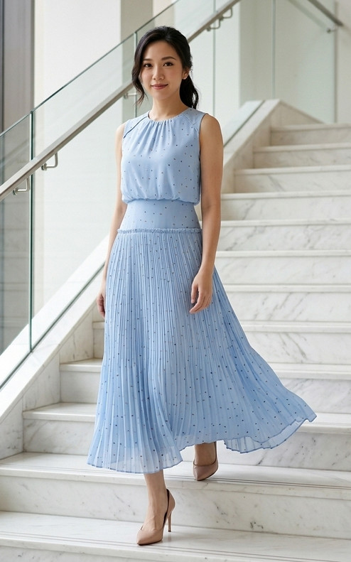 Eleanor Pleated Maxi Dress - Blue