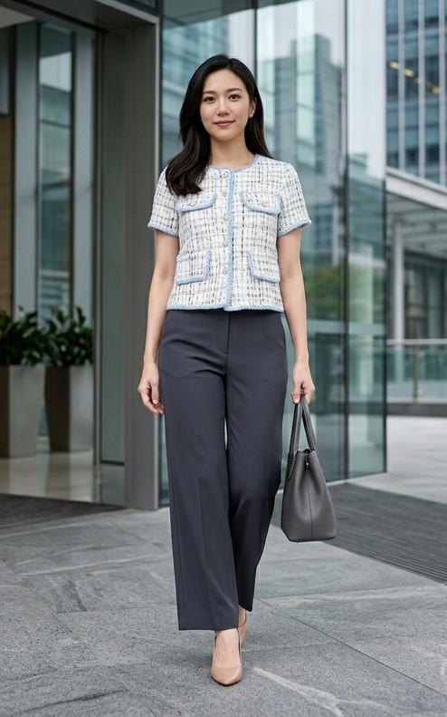 Junia Short Sleeve Tweed Jacket - White