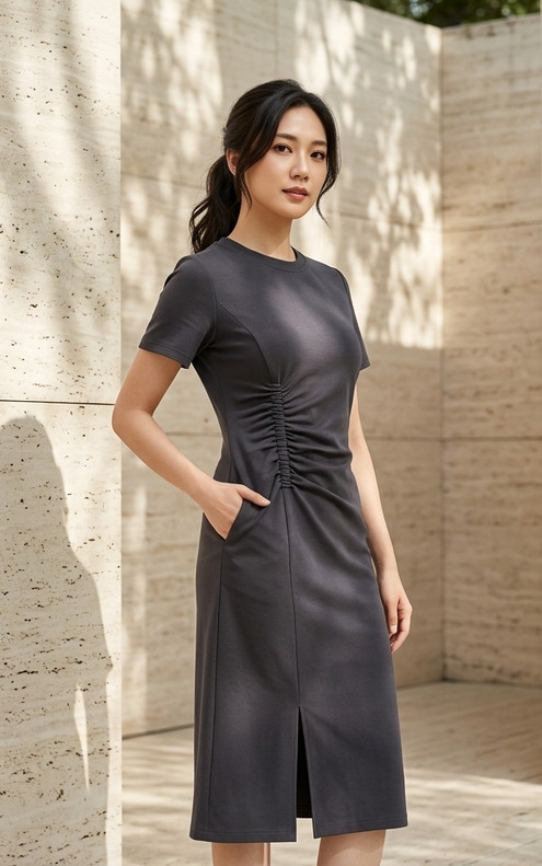 Nico Side Ruched Tee Dress - Grey