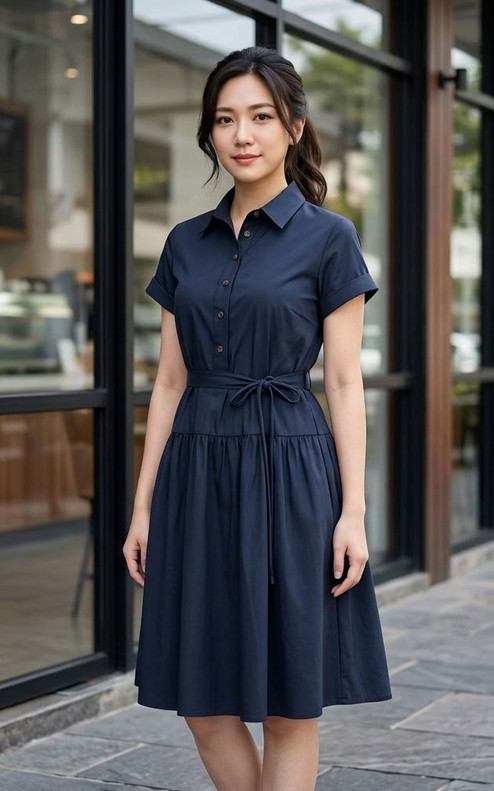 Venice Sleeved Dropwaist Dress - Midnight Blue