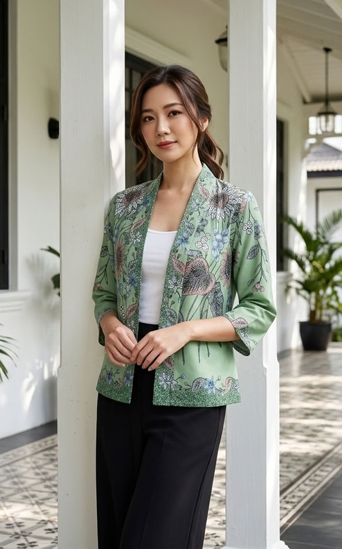 Nori Batik Kimono Jacket - Apple Green