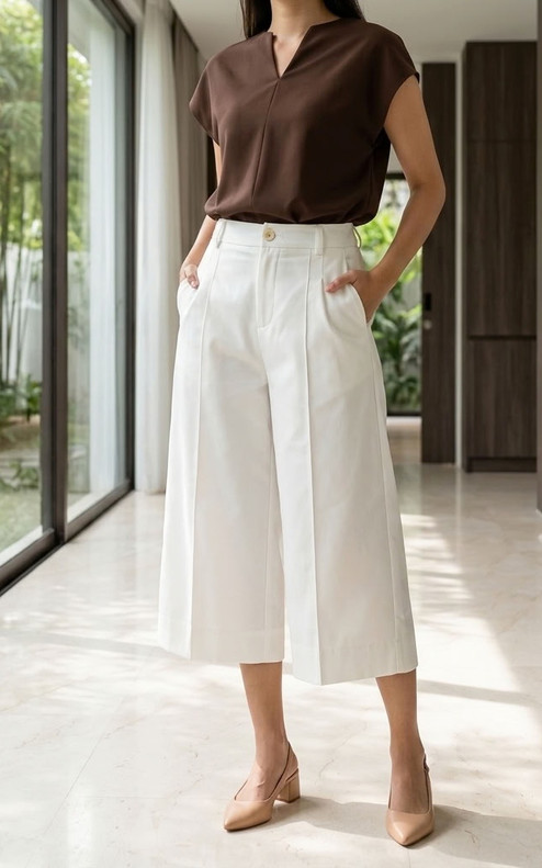 Maisie Wide Leg Culottes - White