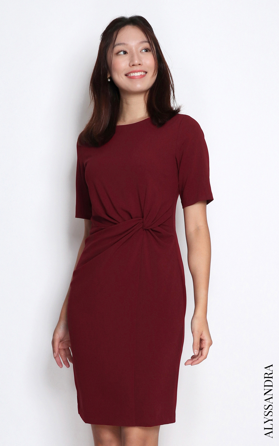 mid rise burgundy twist dress