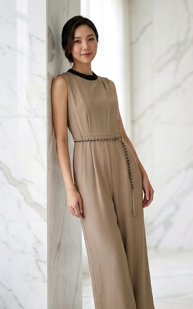 HELIOPOLE JUMP SUITS ベージュ　38サイズ High Neck Jumpsuit - Taupe | Ladies Office Wear Online Singapore