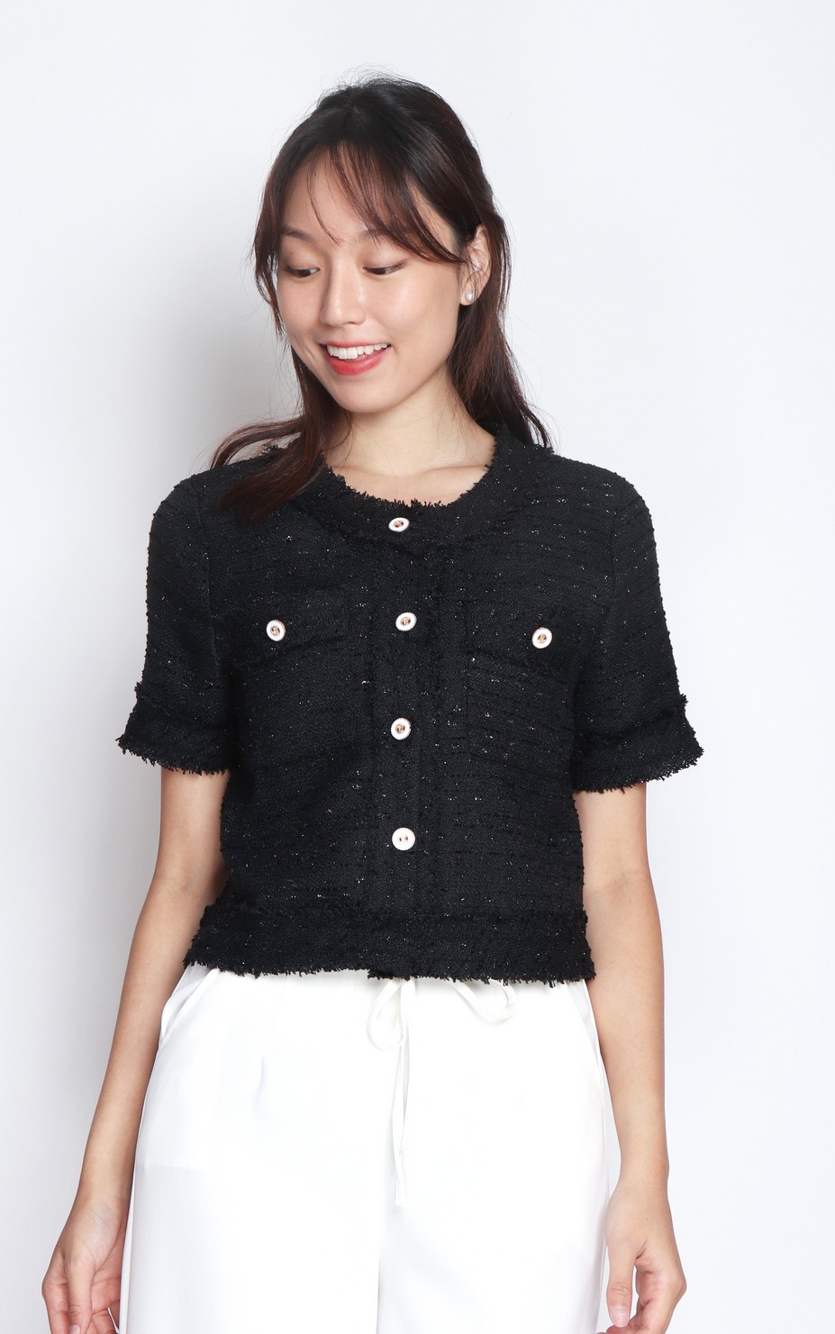 ス*。様 thetoe SHORT SLEEVE TWEED JACKET THETOE SHORT SLEEVE TWEED JACKET
